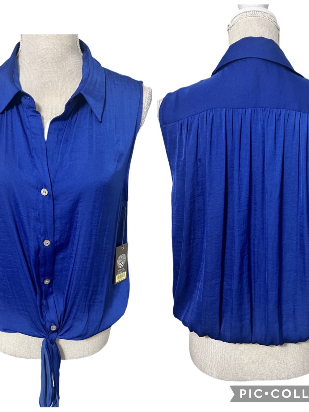 Vince Camuto Royal Blue Sleeveless Tie-Front Button Down Shirt Size Medium NWT